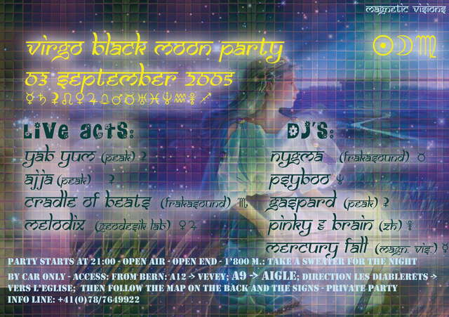 Party Flyer Virgo Black Moon 3 Sep '05, 21:00