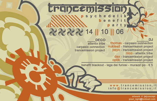 Party Flyer Trancemission Project Benefit Party 14 Oct '06, 23:00
