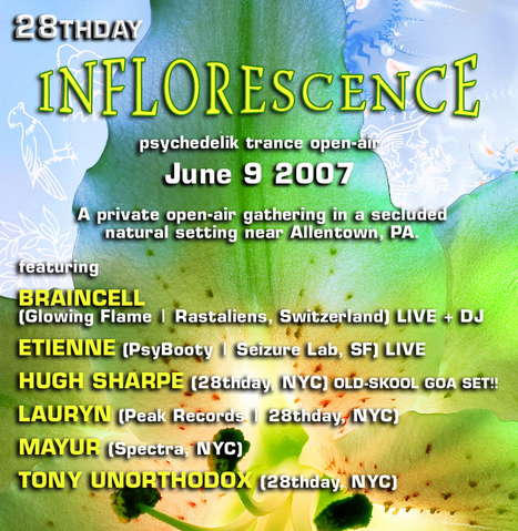 Party Flyer 28thday pres: Inflourescence 9 Jun '07, 23:00