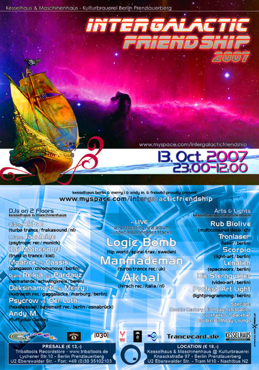 Party Flyer INTER GALACTIC FRIEND SHIP 2007 gala of human individualism 13 Oct '07, 23:00