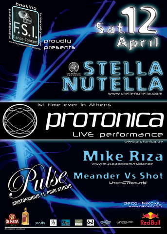 Party Flyer F.S.I. Dance & Concert: PROTONICA live, STELLA NUTELLA 12 Apr '08, 23:30