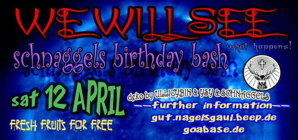 WE WILL SEE schnaggel´s birthday bash · 12 Apr '08, 20:00