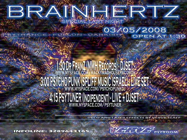 Party Flyer BRAINHERTZ (Psyroom) - Special Last Night - 3 May '08, 23:30