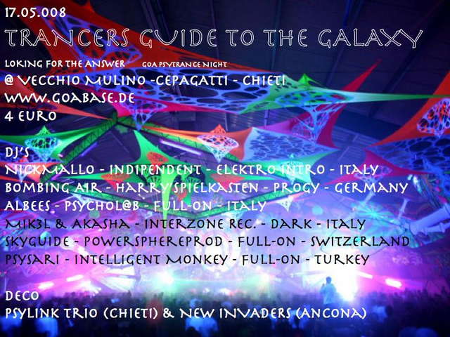 Party Flyer TRANCER'S GUIDE TO THE GALAXY, LOOKING FOR THE ANSWER 17 May '08, 22:00