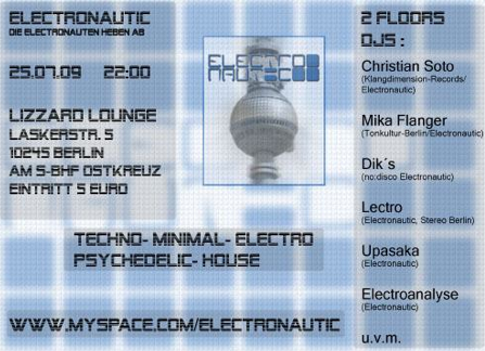 Party Flyer Electronautic @ Lizzard Lounge 25 Jul '09, 22:00
