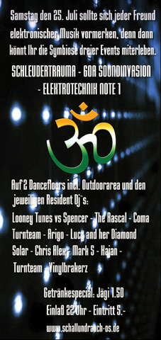 Party Flyer Goa Soundinvasion Elektrotechnik Note1 Schleudertrauma 25 Jul '09, 22:00