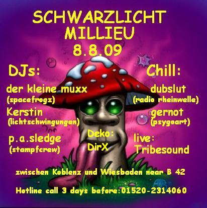 Party Flyer SCHWARZLICHTMILLIEU meets RHEINGAU ART 8 Aug '09, 22:00