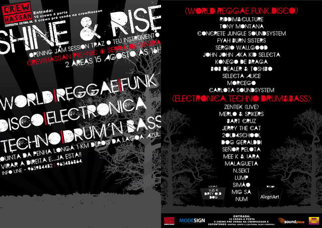 Party Flyer SHINE & RISE-CrewHassan Pic_nIc @ Serra Sintra 15 Aug '09, 16:00