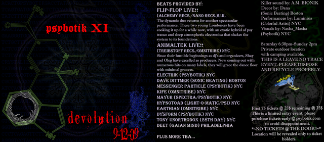 Party Flyer Psybotik & Phoenix Circle Present DEVOLUTION with FLIP FLOP! 12 Sep '09, 20:00