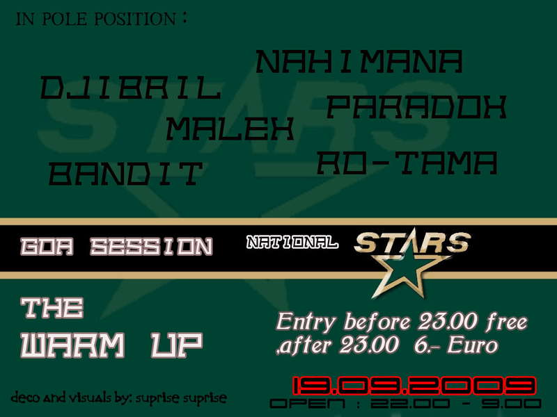 Party Flyer Goa Session National Stars Warm up 19 Sep '09, 22:30