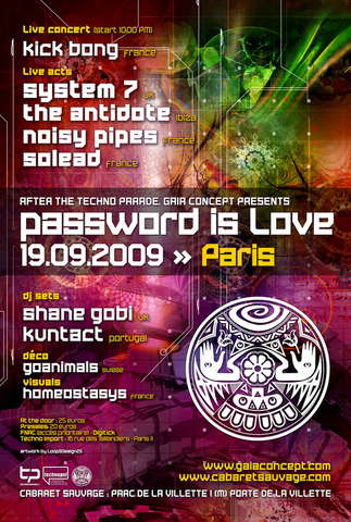 Party Flyer Password is Love - Gaia Concept - Paris 19 Sep '09, 22:00