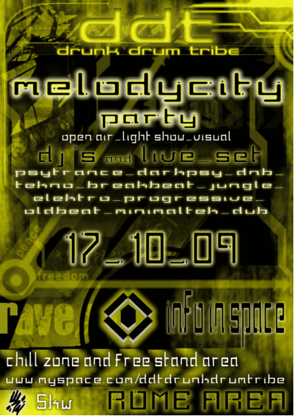 Party Flyer MELODYCITY free party 17 Oct '09, 22:00
