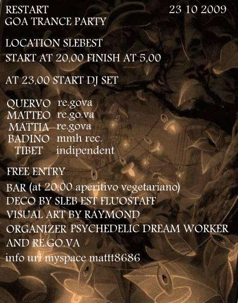 Party Flyer RESTART 23 Oct '09, 22:00