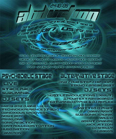 Party Flyer ABDUCTION 24 Oct '09, 22:00
