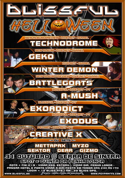 Party Flyer BLISSFUL TECHNODROME * WINTER DEMON * GEKO * BATTLEGOATS 31 Oct '09, 23:00