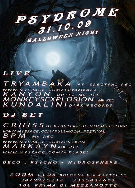 Party Flyer P S Y D R O M E Halloween psy party >>>TRYAMBAKA live<<< 31 Oct '09, 22:00