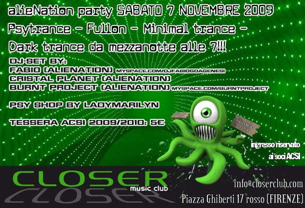 Party Flyer .:alieNation:. open up your 3rd eye 7 Nov '09, 23:30