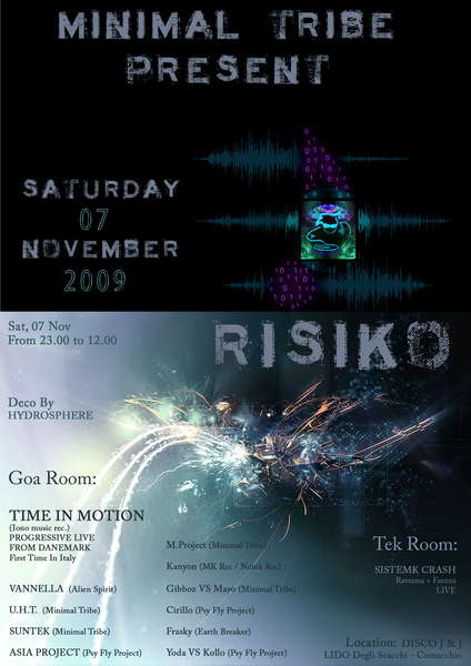 Party Flyer * R ° I * S ° I* K ° O * = VANES con NOI !! 7 Nov '09, 23:00