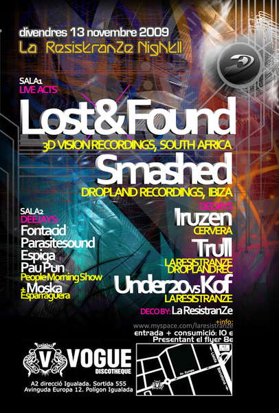 Party Flyer LOST&FOUND , La Resistranze night.2 @ Vogue club 13 Nov '09, 22:00
