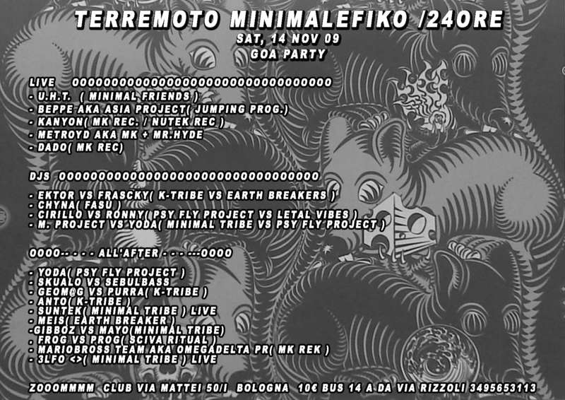 Party Flyer oOO - TERREMOTO MINIMALEFIKO /24ore/ - OOo 14 Nov '09, 23:00