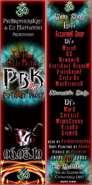 Party Flyer Psy Bull Killer 0.3 - "the divine bulls meeting" 6 Mar '10, 23:00