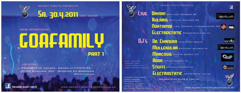 Party Flyer secret nights presents: **GOAFAMILY part 1** 30 Apr '11, 22:00