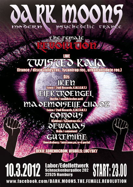 Party Flyer DARK MOONS - THE FEMALE REVOLUTION 10 Mar '12, 23:00