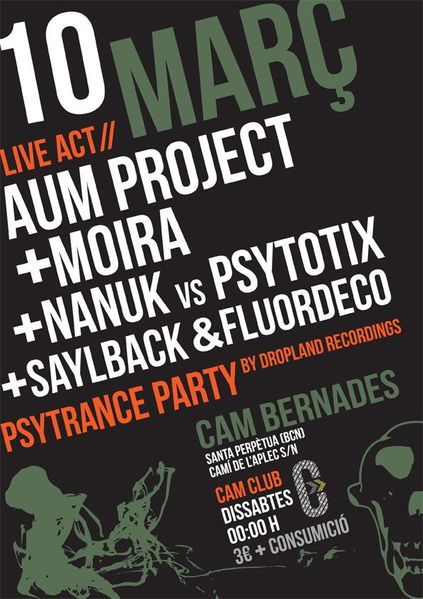 Party Flyer ..:: Dropland @ Cam Club ::.. AUM PROJECT live ! 10 Mar '12, 23:30