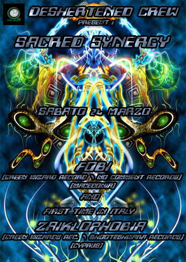 Party Flyer >>> SACRED SYNERGY : ZAIKLOPHOBIA (Cyprus) FOBI (Macedonia) 24 Mar '12, 23:00