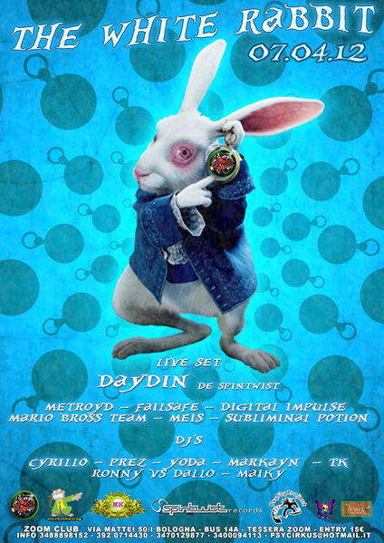 Party Flyer THE WHITE RABBIT - DAY DIN LIVE SPINTWIST 7 Apr '12, 23:00