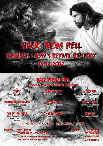 Party Flyer Back from Hell - Cannibal Crow\\\'s Revival Birthday 15 Dec '12, 22:00