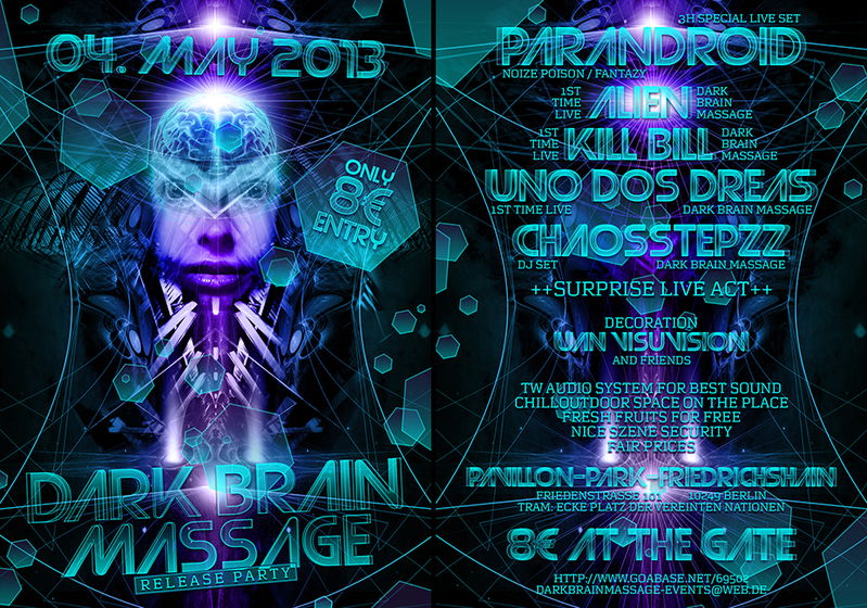 Party Flyer होल्. Dark Brain Massage Music - Release Partyyy .होल् 4 May '13, 21:00