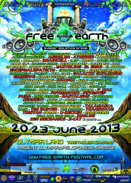 FREE EARTH FESTIVAL · 20 Jun 2013 · Ancient Olympia - Peloponese (Greece) ·  goabase ॐ parties and people