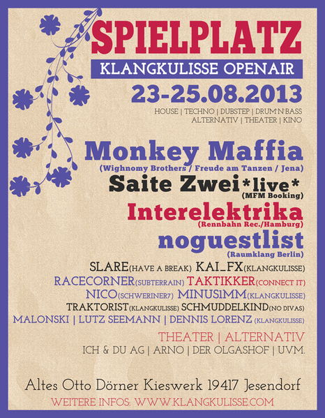 Party Flyer Spielplatz - Das Klangkulisse open air - minifestival 23 Aug '13, 16:00