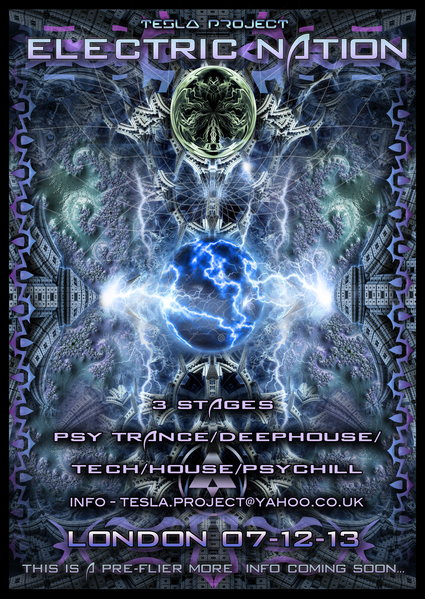 Party Flyer TESLA PROJECT presents ***ELECTRIC NATION*** 7 Dec '13, 23:00