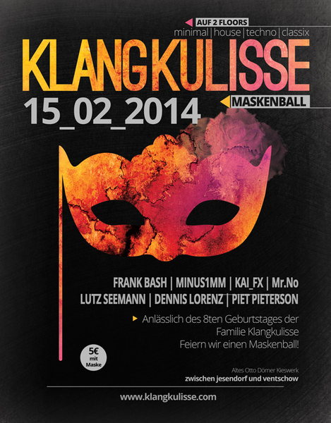 Party Flyer 8.Jahre Klangkulisse -MaskenBall- 15 Feb '14, 22:00