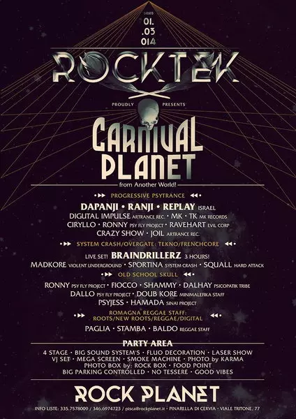 ॐ ANOTHER WORLD - CARNIVAL EDITION ॐ DAPANJI Live + 4 Sound Sys + After · 1  Mar 2014 · Pinarella di Cervia - Ravenna (Italy) · goabase ॐ parties and  people