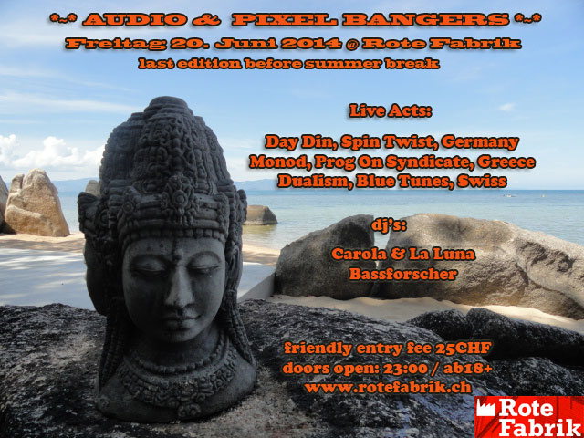 Party Flyer Audio & Pixel Bangers @ Rote Fabrik Live Day Din & Monod 20 Jun '14, 23:00