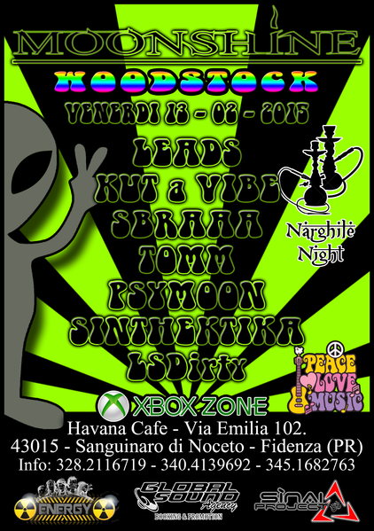 Party Flyer MOONSHINE - Woodstock - GOA - XBOX zone - NARGHILè NIGHT 13 Feb '15, 22:00