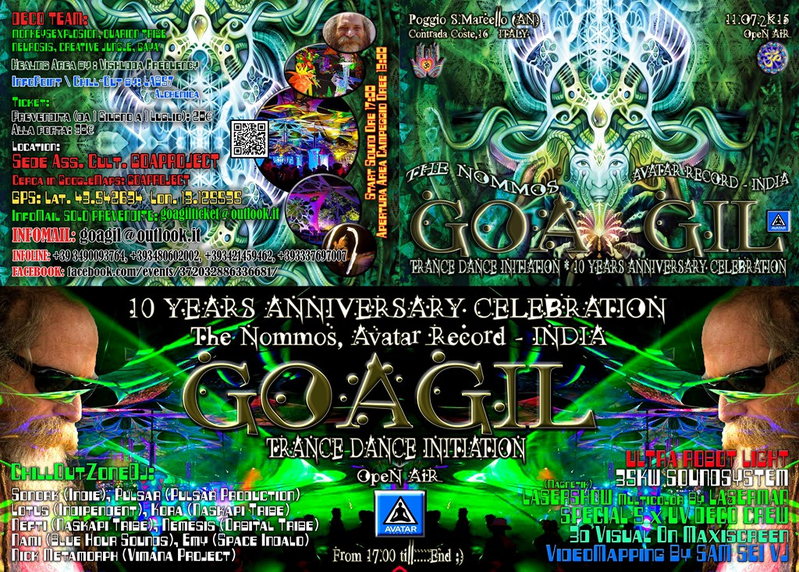 Party Flyer ૐ GOAGIL TRANCE DANCE INITIATION 2015 - 10 YEARS ANNIVERSARY CELEBRATION ૐ 11 Jul '15, 13:00