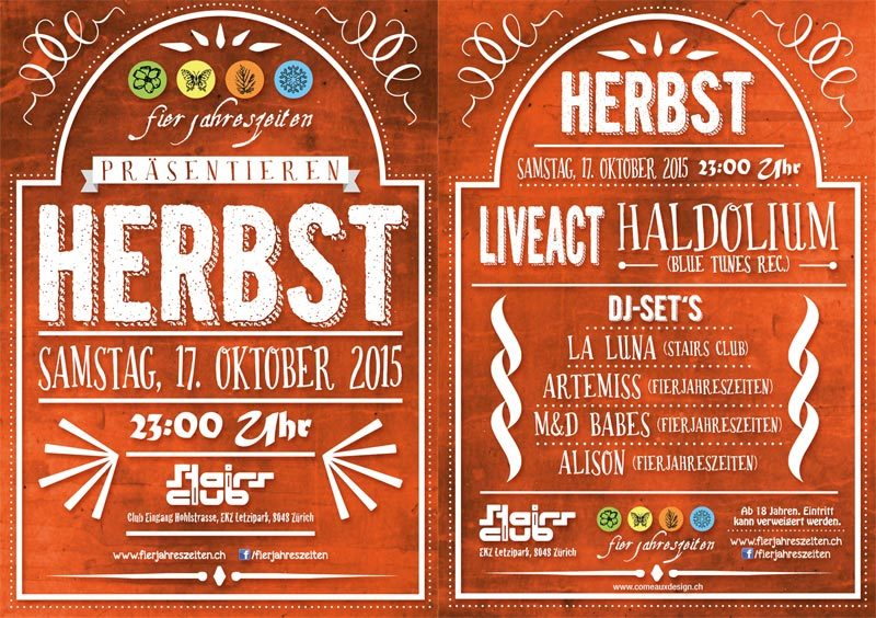 Party Flyer Fierjahreszeiten Herbstparty 17.10.2015 2300 Stairsclub 17 Oct '15, 23:00