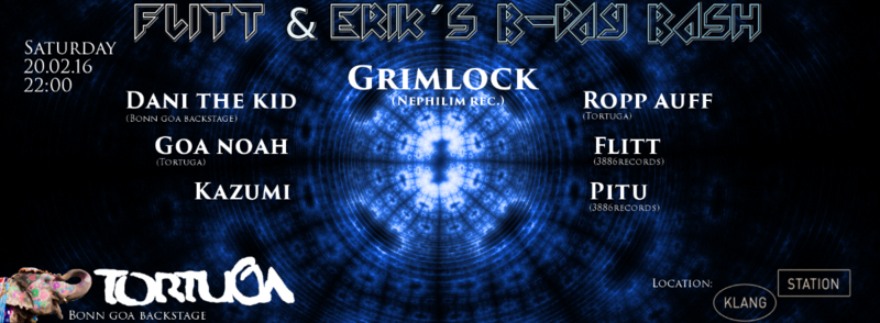 Party Flyer Bonn Goa ►!!TORTUGA !! Flitt & Erik´s B-Day Bash! 20 Feb '16, 22:00