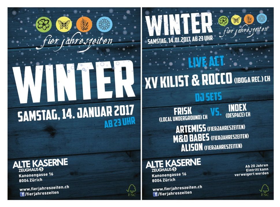 Party Flyer Fierjahreszeiten Winterparty 14.01.2017 alte Kaserne ab 23:00 14 Jan '17, 23:00
