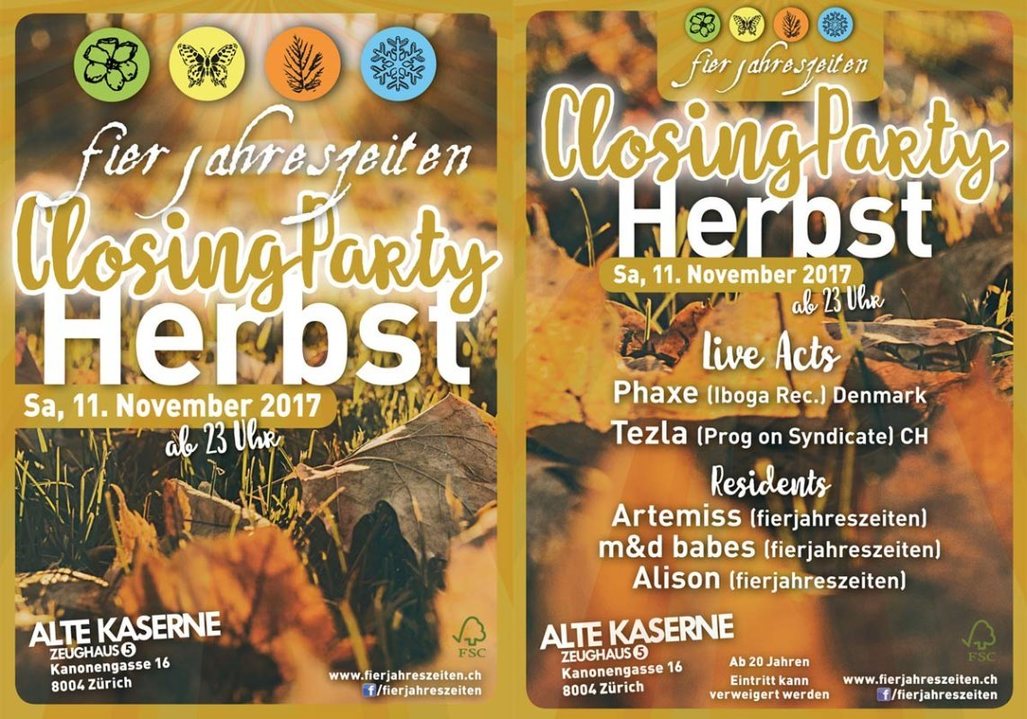 Party Flyer Fierjahreszeiten Herbstparty - Closing Party 11 Nov '17, 23:00