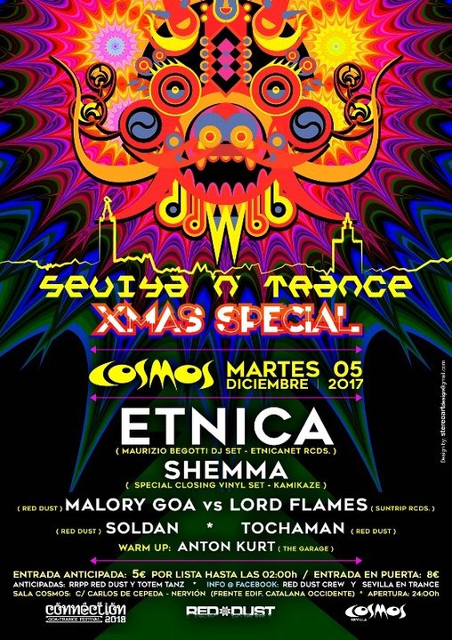 Party Flyer Sevilla 'N' Trance @Sala Cosmos 05/12/17 (X mas Special) 7 aniversario Red Dust 5 Dec '17, 23:30
