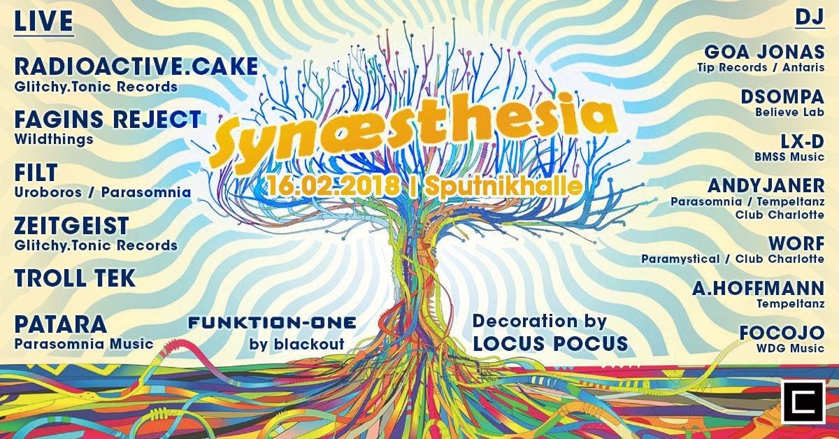 Party Flyer Synæsthesia @ Sputnikhalle Münster 16 Feb '18, 23:00