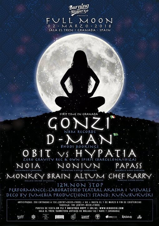 Party Flyer Burning Slippers: Full Moon - Gonzi (live) 2 Mar '18, 19:00