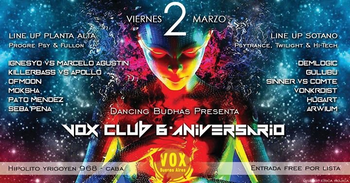 Party Flyer Free x Lista! Vier 2/3 Vox Club 6to Aniversario (2 Pistas Psy) 2 Mar '18, 22:59