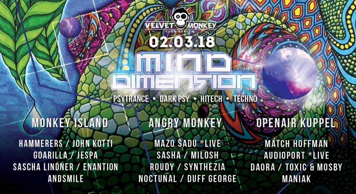 Party Flyer Mind Dimension w/ Hammerers , Enantion , Mazo Sadu*live , Roudy 2 Mar '18, 23:00