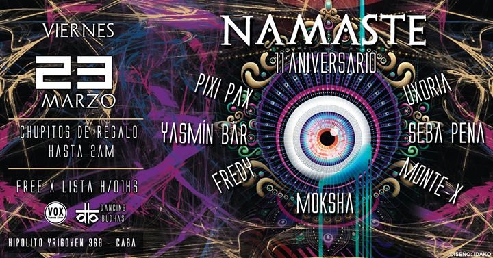 Party Flyer Free x Lista! Vier 23/3 Namaste 11 Aniversario @Vox Club 23 Mar '18, 23:55